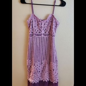 Betsey Johnson 90s Y2K Purple Eyelet Lace Floral Pleated Sleeveless Dress